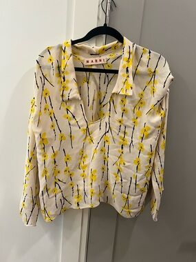 Marni Cream Blouse with Yellow Floral Print *callouts present*